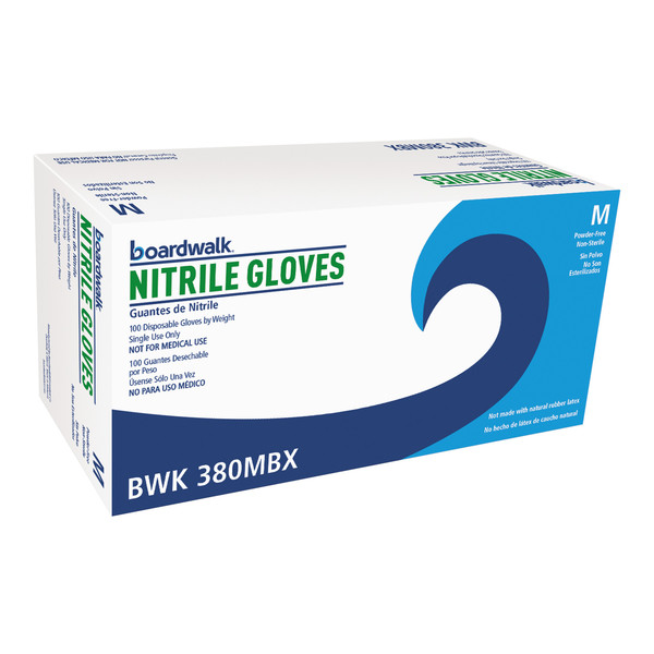 Boardwalk Disposable Gloves, 4.00 mil Palm, Nitrile, M, 1000 PK, Blue BWK380MCT